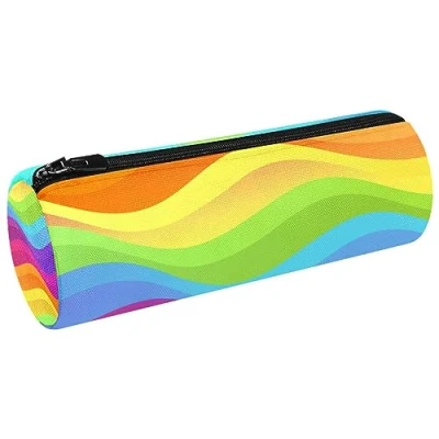 Image of ATOurDealss Rainbow Stripes Pencil Case Storage Pouch Stationery Bag Holder