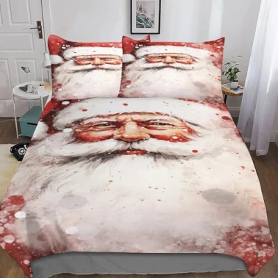 Image of cenmoo 3 Piece Quilt King Size Duvet Cover Sets 3D Printed Black Bedding Father Christmas Hypoallergenic Double（200x200cm）