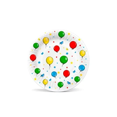 Image of PAW Paper Plates (18 cm) I 8 Pieces Colourful Disposable Ideal for Weddings, Communions, Parties, Birthdays Printed with Water Based Inks Colour: Balloons