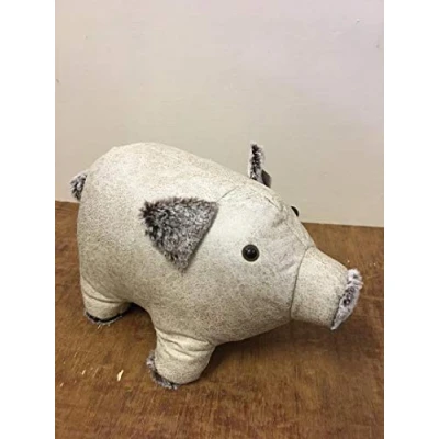Image of Leonardo Beige Grey Pig Weighted Doorstop Heavy Door Wedge Stopper