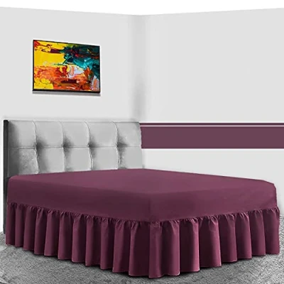 Image of GC GAVENO CAVAILIA Luxurious Frilled Valance Sheet, Plain Dyed Non Iron Polycotton Bed Skirt Bedding, King, Berry