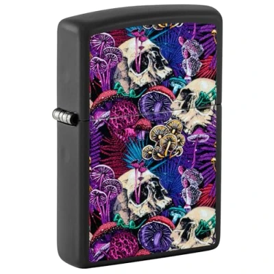 Image of Original Zippo Lighter Psychedelic Mushroom / Skull Edition, Glow in The Dark on Matt Black