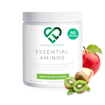 Image of EAA Amino Acids Powder All 9 Essential Including BCAA&#039;s and 2 Grams of Leucine per Serving Apple &amp; Kiwi Flavour 348g 60 Servings (5g EAA&#039;s Serving) Love Life Supplements…