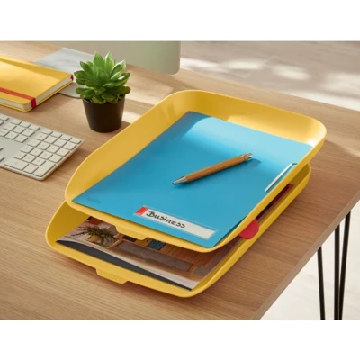 Image of Leitz A4 Letter Tray, Set Of Two, Cosy Range, Warm Yellow, 53581019