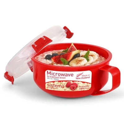 Image of Sistema Red/Clear Microwave Porridge Bowl 850 ml