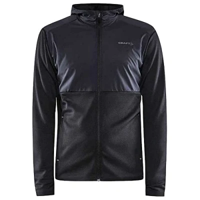 Image of Craft Sportswear Men&#039;s ADV Essence Jersey Hood Jacket, Windproof Full Zip Athletic Workout Running Black, Large