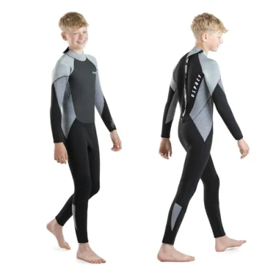 Image of Osprey Boys Full Length 5mm Winter Wetsuit, Kids Neoprene Surfing Bodyboarding Zero, Grey