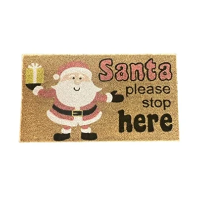Image of Melody Jane Dolls House Door Mat “Santa Please Stop Here Miniature Hall Step Accessory 1:12