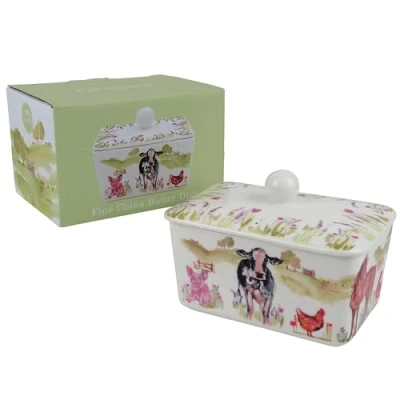 Image of The Leonardo Collection Macneil Studios Farmyard Butter Dish with Lid British Designed Large for All Types of Kitchen Dishes Sizes