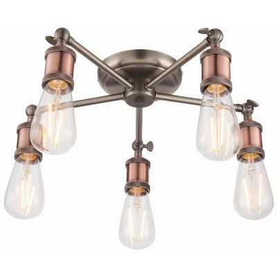 Image of Hal 5 Light Semi flush Aged Pewter, Copper Plate, E27