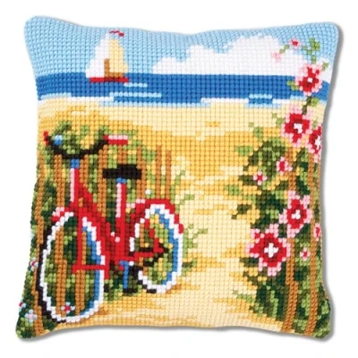 Image of Vervaco Cross Stitch Cushion Kit at The Beach, Cotton, Multicolour, 40 x 0,3 cm