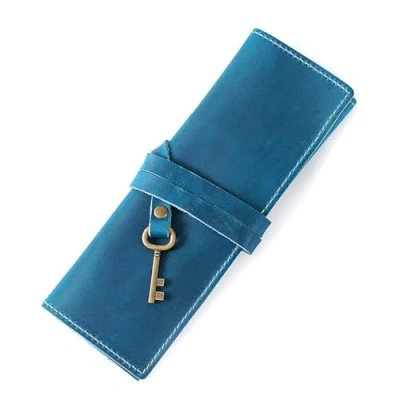 Image of Leather Pen Bag,Roll Up Wrap Pouch, Foldable Pencil Roll Organizer for Student Artist Drawing Coloring