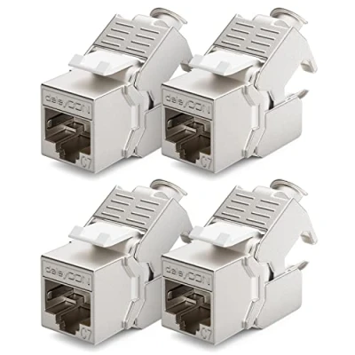 Image of deleyCON 4x CAT 7 Keystone Jack Module Optimal for CAT7 CAT6 CAT6a Installation Cable Connector Patch Network STP Shielding RJ45 Socket 1000 MHz 10 Gbit/s Insulation Terminal (LSA)