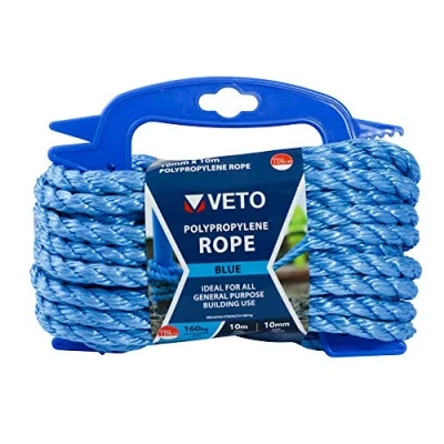 Image of TIMCO Polypropylene Blue Rope General purpose Great for towing, mooring, strapping, cable draw cord and as a washing line 10mm x 10m