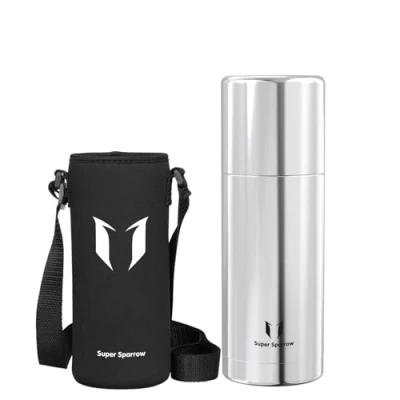 Image of Super Sparrow Stainless Steel Water Bottle 750ml Wide Mouth Vacuum Insulated Flask BPA Free ThermosBottle Leakproof Lid Doubles as Cup