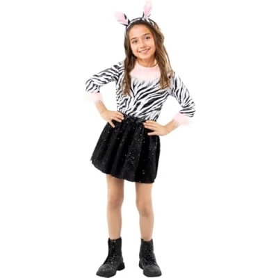 Image of Funidelia Zebra Costume with tutu for girl Animals kids accessory fancy dress &amp; props Halloween, carnival parties Size 10 12 years Black