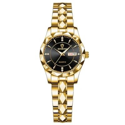 Image of JewelryWe Business Analog Quartz Watches: Men Women Dress Waterproof Luminous Date Calendar Dial Stainless Steel Luxury Multifunctional Couple Wrist Watch