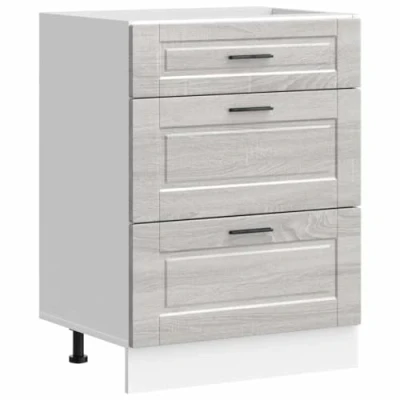 Image of vidaXL Porto Grey Sonoma Kitchen Base Cabinet Engineered Wood, Ample Storage, Adjustable Feet 86W x 46D 81.5H cm
