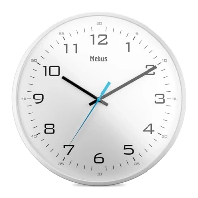 Image of Mebus Analogue Quartz Wall Clock with Bold, Large Numbers, White, 30 cm Diameter