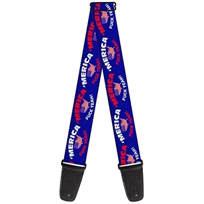 Image of Guitar Strap Merica Fuck Yeah USA Silhouette Blue White Red US Flag 2 Inches Wide