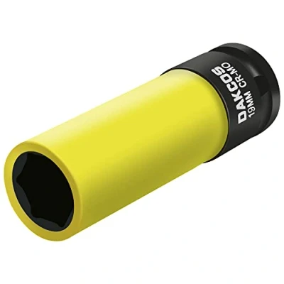 Image of DAKCOS 1/2 Inch Drive Wheel Protector Impact Socket Thin Wall Deep Set with Plastic Sleeve 6 Point Cr Mo Metric Protective Lug Nut 19mm