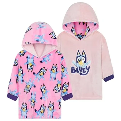 Image of Bluey Girls Fleece Poncho Cosy Oversized Hoodies for Kids Gifts (Pink Reversible, 2 4 Years)