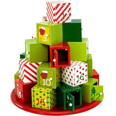 Image of Spielwerk® Traditional Wooden Christmas Advent Calendar 24 Days Of Gifts Behind Wood Doors Reusable Countdown For Kids and Adults Gift Mountain