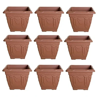Image of HOMION 41cm Square Flower Pots Venetian Plastic Garden planter pot container (Terracotta) (9x)