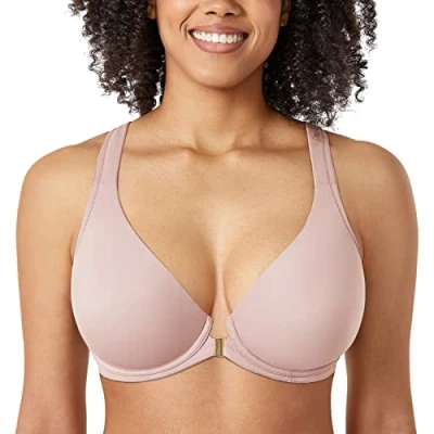 Image of Delimira Women&#039;s Front Fastening Bras Seamless Unlined Racer Back Plus Size Underwired Plunge Bra Rose Smoked 34F