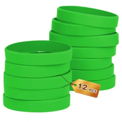 Image of HONTIUS 12PCS Silicone Wristbands, Rubber Wristbands Blank Bulk Wrist Bands Universal Wristband Set for Sport Suitable Men Women Green