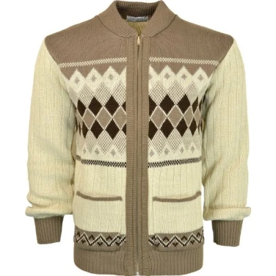 Image of Mens Knitted Cardigan Classic Style Cardigans V Neck Zipper Jumper (Large, Beige)