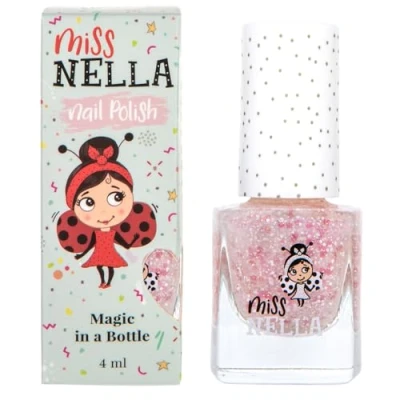 Image of Miss Nella Happily Ever After Safe Special pink Nail Polish with white glitters for Kids, Non Toxic &amp; Odour Free Formula Children and Toddlers, Water Based Easy Peel Off