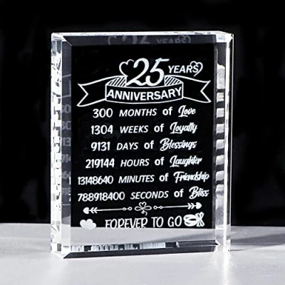 Image of 25th Anniversary Unique Gifts for Women 25 Years Silver Wedding Romantic Wife Husband Crystal Keepsake Couple