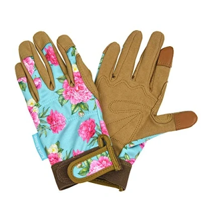 Image of Kent &amp; Stowe Aqua Peony Print Premium Comfort Gloves Ladies Small