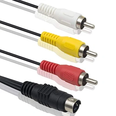 Image of Duttek 4 Pin Mini DIN S vedio Plug Male to 3 RCA Audio Cable Adapter for DVD,TV,VCR (5 feet/1.5m,Black)