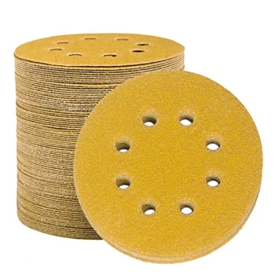 Image of STEBRUAM 100pcs 125mm sanding discs, discs pads for Random Orbital Sander and All Oscillating Tools, yellow Hook Loop 60 Grit 8 Hole 5 Inch Round