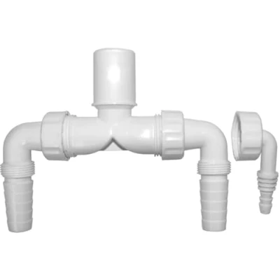 Image of Schläfer 655825 Double Drain Fitting for Washing Machine Dryer DN32 (Diameter 32 mm) with Check Valves Attachment or Dishwasher, White