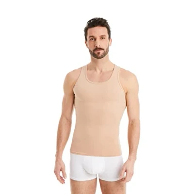 Image of FINN Men&#039;s Figure Shaping Compression Vest with Tummy Control Sleeveless Shapewear Undershirt Made from Cotton Body Shaper Tank Top for a Flatter Stomach Invisible Nude S