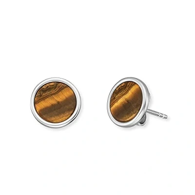 Image of Engelsrufer Women&#039;s Creole Earrings Made of Sterling Silver Powerstone Pendant Buckle Nickel Free, 10mm, Silver, Tigers Eye