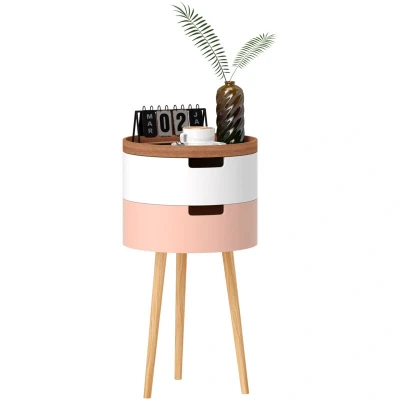 Image of HOMCOM 3 Tier Side Table, Round Living Room End Table with 2 Hidden Storage and Detachable Top Tray, Sofa Small Wooden Legs, Multicolour