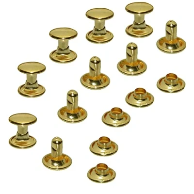 Image of 300 Sets 8mm Leather Rivets Double Cap Rivet Tubular Brass Metal Studs Repairs Decoration Craft Accessories for Clothes Shoes Bags Belts (Gold, 300sets)