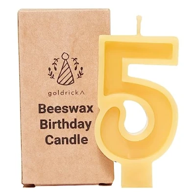 Image of Birthday Beeswax Candle, Natural and Handmade, 100% (Number 5)