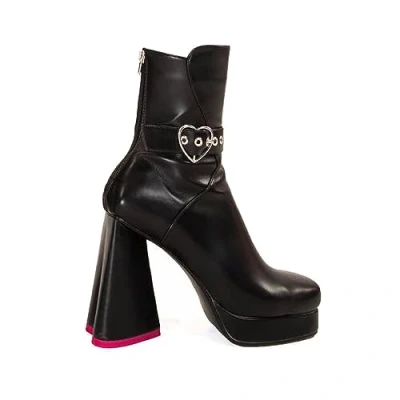 Image of LAMODA Women&#039;s All Yours Platform Ankle Boots, UK3, Black High Boots with Heart Buckle and Rear Zipper, Fuchsia Heel