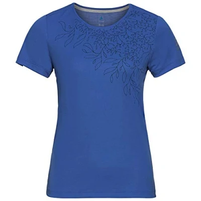 Image of Odlo Women&#039;s F dry print Short sleeved T Shirt, womens, Sleeve 550771, amparo blue leaf SS20, S
