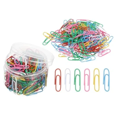 Image of M&amp;G 480pcs Paper Clip, 28mm Colored Clip Small Medium Metal Clips Colorful Rust Proof Strong Durable Bulk for Office, 3 Pack PVC Box, Silver Tone
