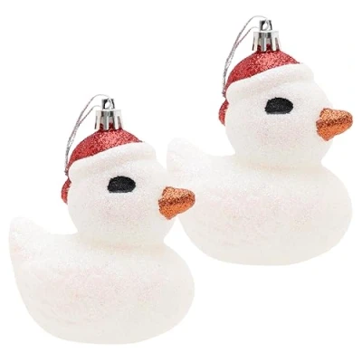 Image of Christmas Concepts® Pack of 2 110mm (4.3&quot;) White Glittery Festive Duck Baubles Tree Decorations