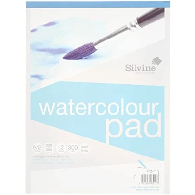 Image of Silvine A4+ Watercolour Pad. 24 Pages (12 Sheets) 300gsm Textured Cartridge Paper. Ref 491