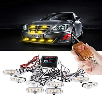 Image of yifengshun 8 in 1 LED Emergency Strobe Lights for Truck Vehicle Warning Flashing Guide Grille Flash DRL Police Car Motorcycle DC12V Wireless Remote Control (Amber)