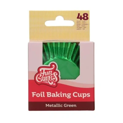 Image of FunCakes Foil Baking Cups Metallic Green, Cupcake Cases for Greaseproof Firm Paper Cupcakes, Muffins, Brownies and More, 48 Piece