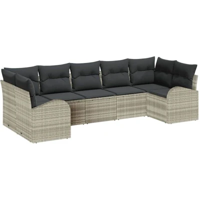 Image of vidaXL 7 Piece Garden Sofa Set with Cushions Light Grey Poly Rattan